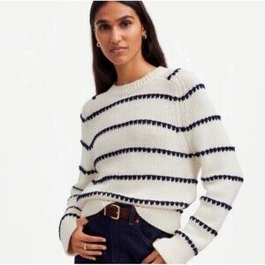 Madewell Striped Cotton Sweater Nautical Ivory Blue Crewneck Womens Size L